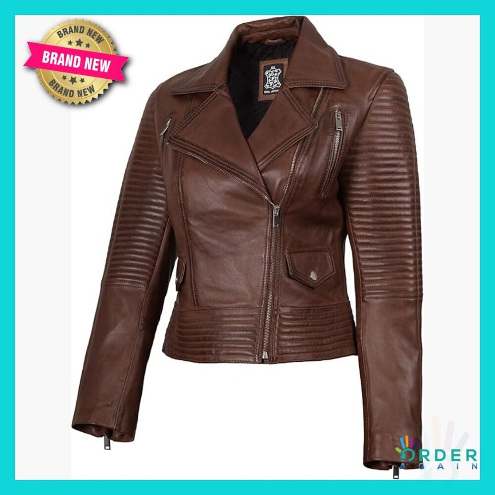 Lambskin Leather Jacket Asymmetrical Zip Chic Stylish Quilted Winter Coat